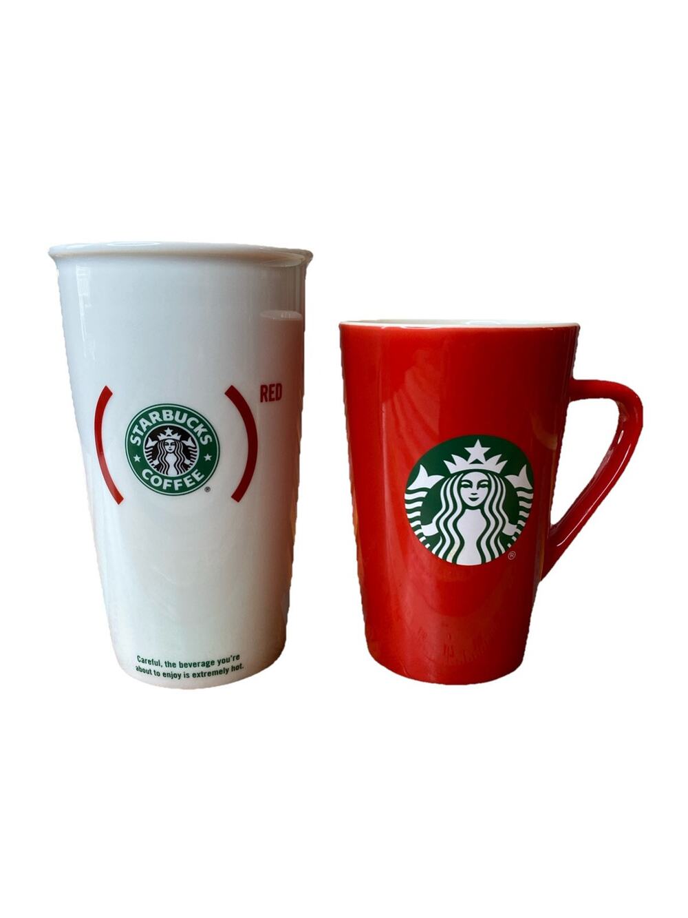 Lot Of 2 Starbucks Coffee Yea Mugs Logo 2020 Red 12 Oz 2010 Travel No Lid